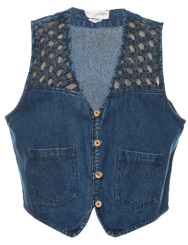 Dark Wash Denim Jacket Vest - L Modern Men's Geometric