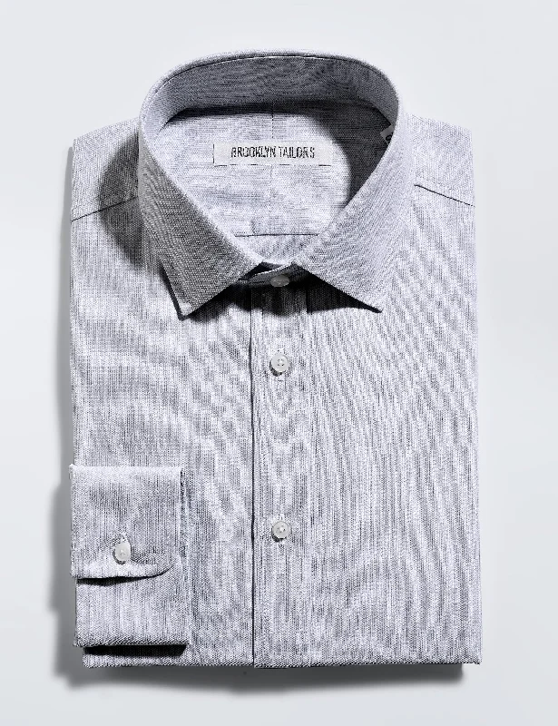 BKT20 Slim Dress Shirt in Cotton Basketweave - Fog Traditional Men's Wool