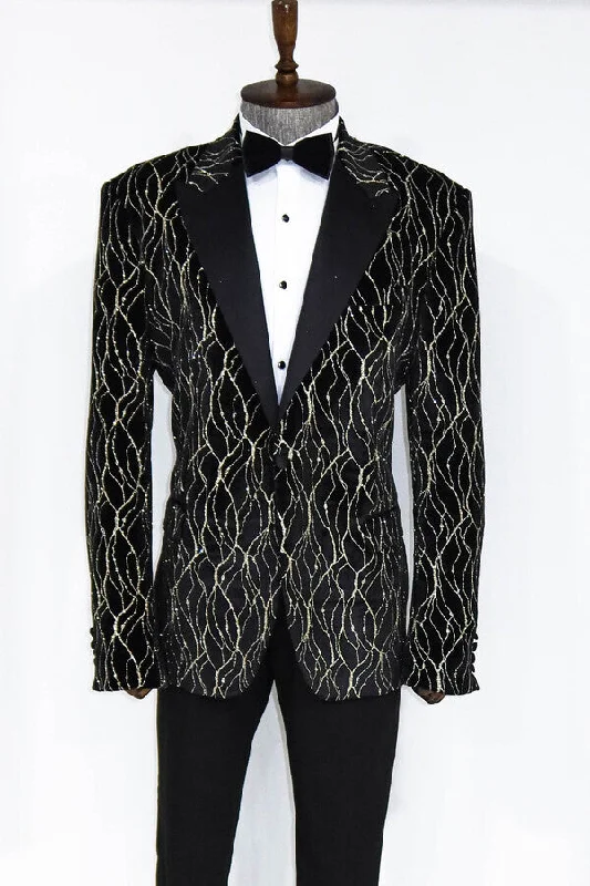 Fancy Custom Made Black And Gold  Slim Jacket Adventure