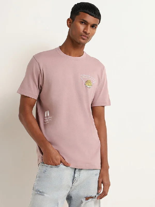 Nuon Pink Printed Relaxed Fit Slim Fit T-Shirt Traditional Men's Country