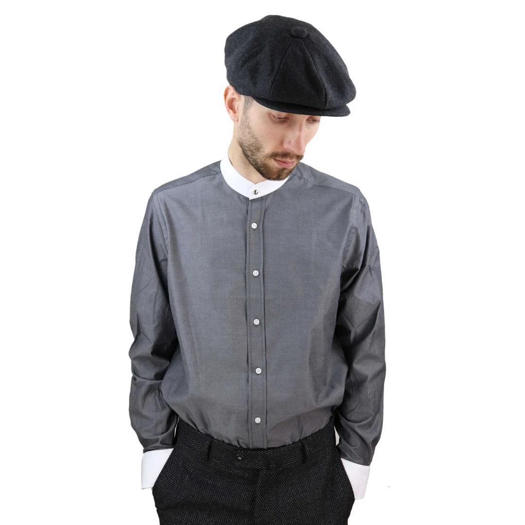 Mens Peaky Blinders Polka Shirt Removable Collar Penny Button Nehru Collarless Dapper Men's Bow