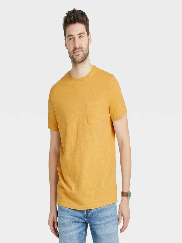 Men's Side Pocket T-Shirt,Mustard Dapper Men's Bow