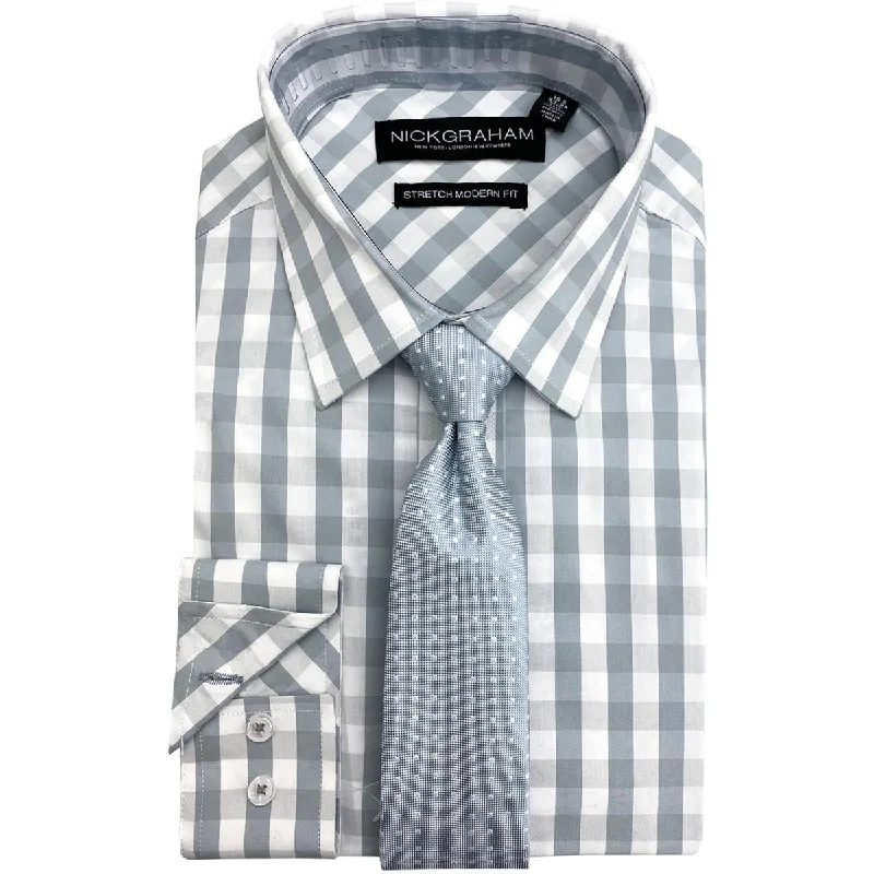 Nick Graham Mens Check Print Modern Fit Dress Shirt Tough Men's Tactical