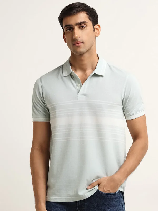 WES Casuals Mint Striped Design Slim Fit T-Shirt Minimalist Men's Casual 