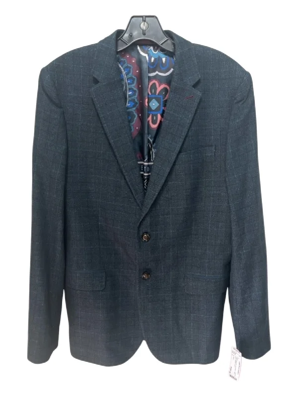 Ted Baker Green & Gray Print Wool Blend Plaid 2 Button Men's Blazer Minimalist Men's Casual 