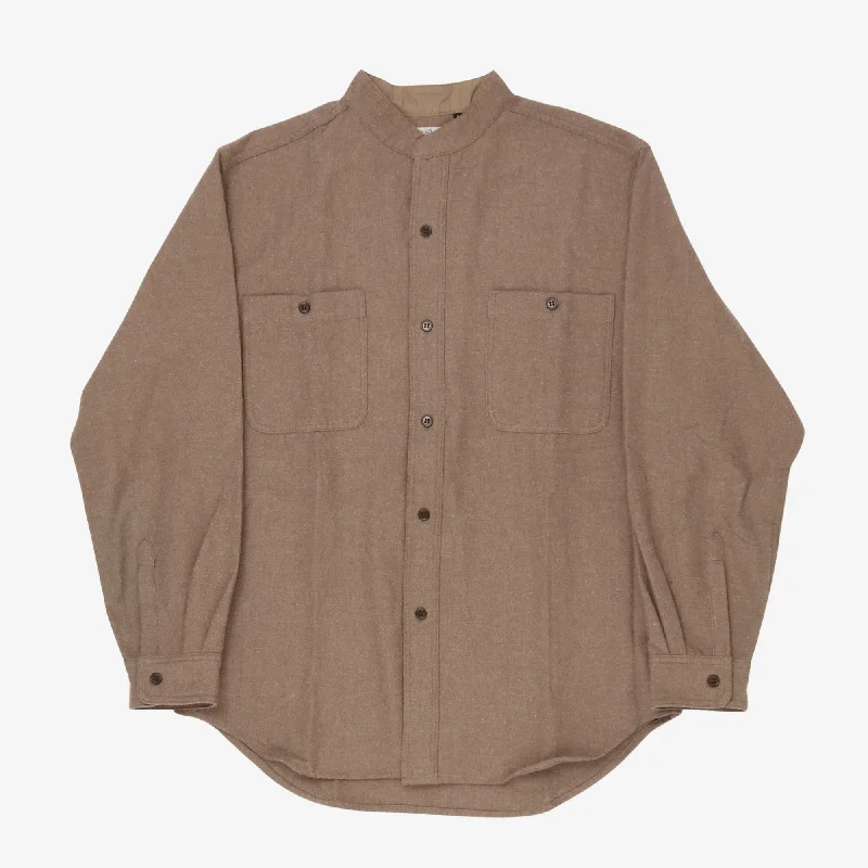 Herringbone Collarless Shirt Earthy Men's Hemp