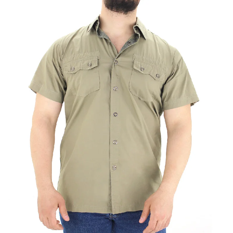 Men's 2 Pockets Front Chemise,Light Olive Vacation