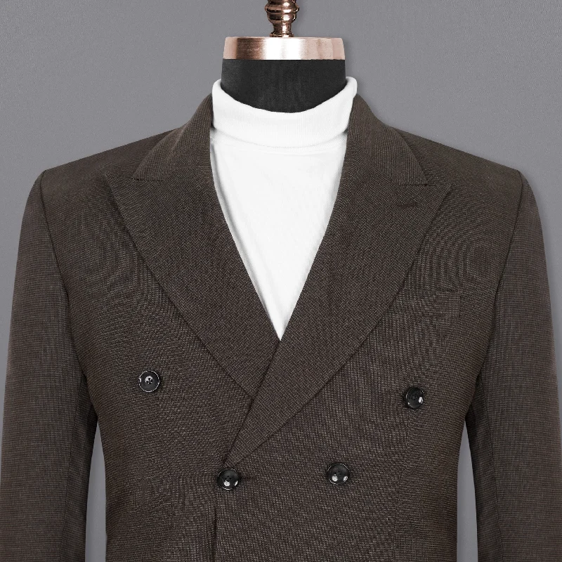 Coffee Bean Brown Double Breasted Premium Cotton Blazer Refined Men's European