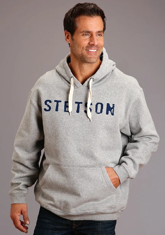 Stetson Mens Grey Cotton Blend Navy Logo Hoodie Practical Men's Quick