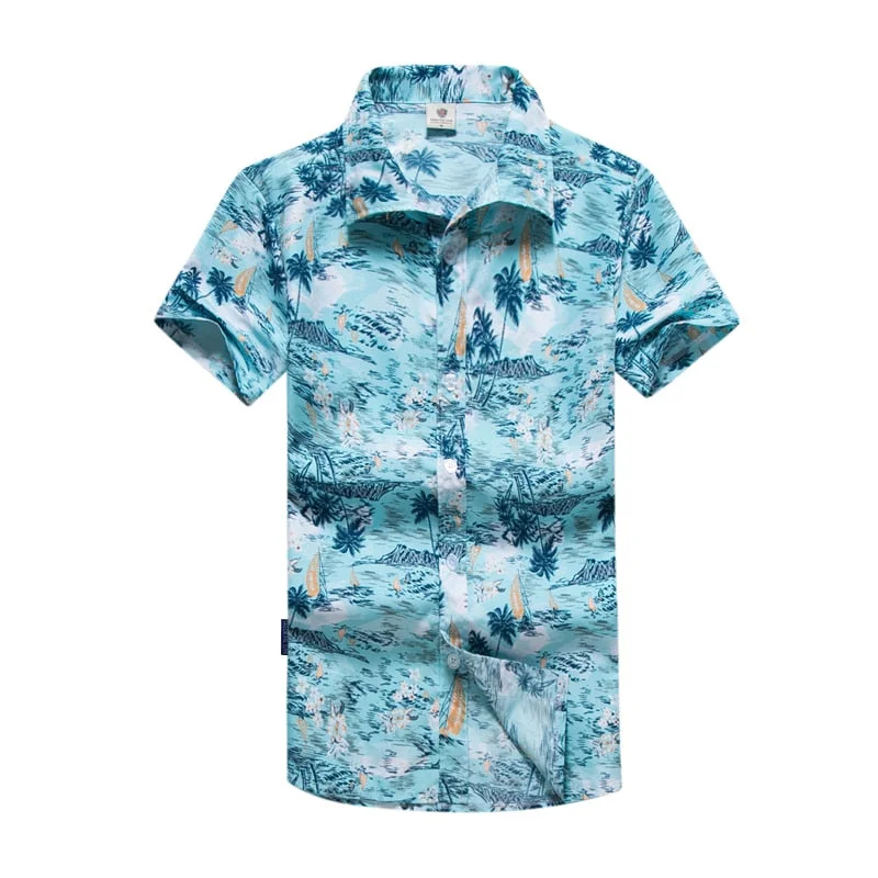 Men Shirt Summer Style Palm Tree Print Beach Hawaiian Shirt Men Casual Short Sleeve Hawaii Shirt camisa masculina Asian Size 5XL Refined Men's Classic 