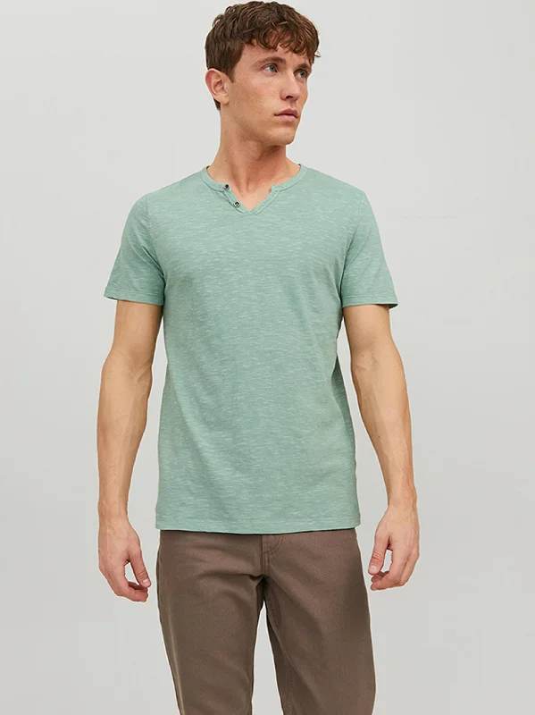 Men's Split-Neck Henley Top,Green Rugged Men's Outdoor 