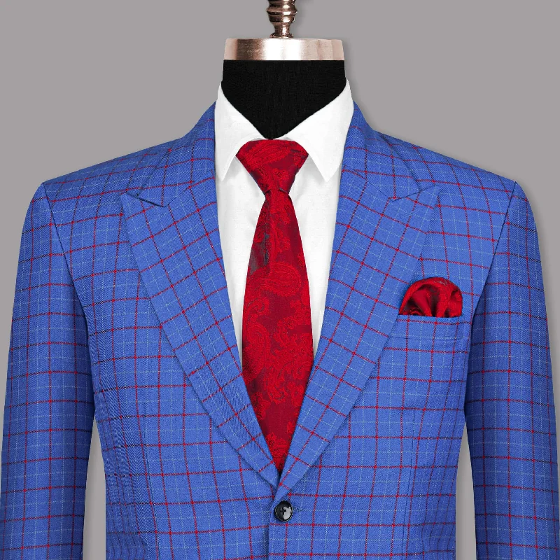 Indigo Windowpane Sport Blazer Cool Men's Distressed