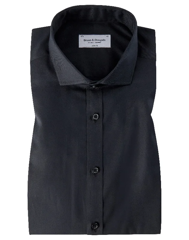 Slim Fit | Solid Long Sleeve Shirt - Black Refined Men's Hand