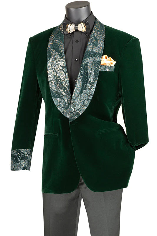 Emerald Green Regular Fit Velvet Jacket with Wide Shawl Lapel and Cuffs Refined Men's Velvet