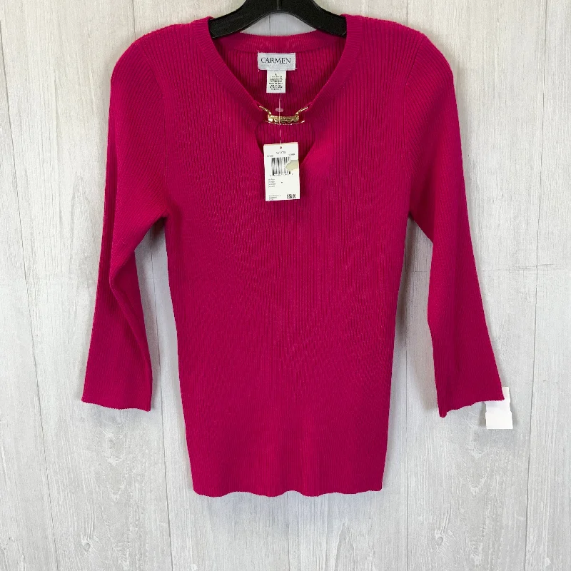 Top Long Sleeve By Carmen By Carmen Marc Valvo In Pink, Size: L Vacation