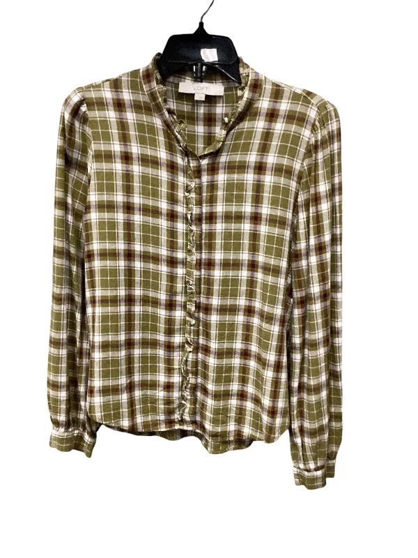 Top Long Sleeve By Loft In Plaid Pattern, Size: S Sleek Men's Metallic