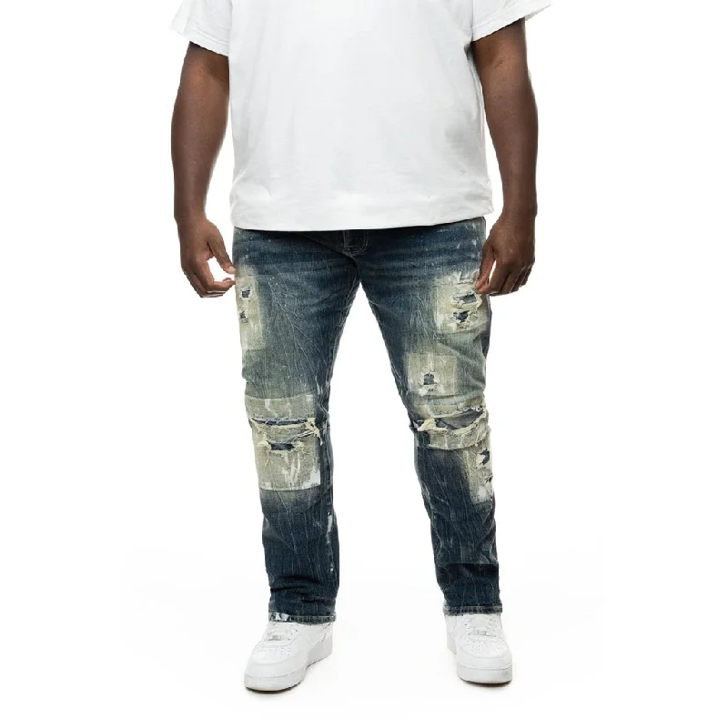 Big and Tall Patch Washed Jeans - Alley Blue Hip Men's Urban