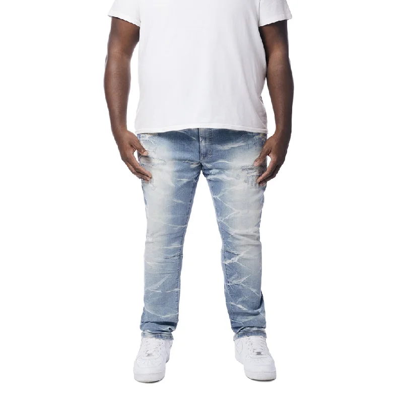 Big and Tall - Rip & Repaired Lightning Washed Denim Jeans - Clyde Blue Sporty Men's Tennis