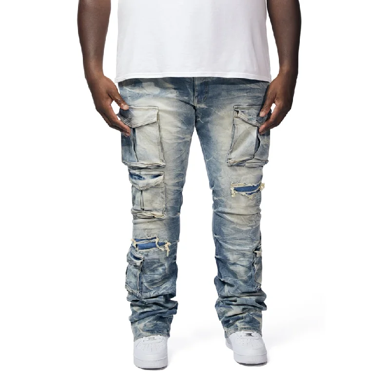 Big And Tall - Stacked Utility Pocket Stacked Denim Jeans - Clyde Blue Practical Men's Quick