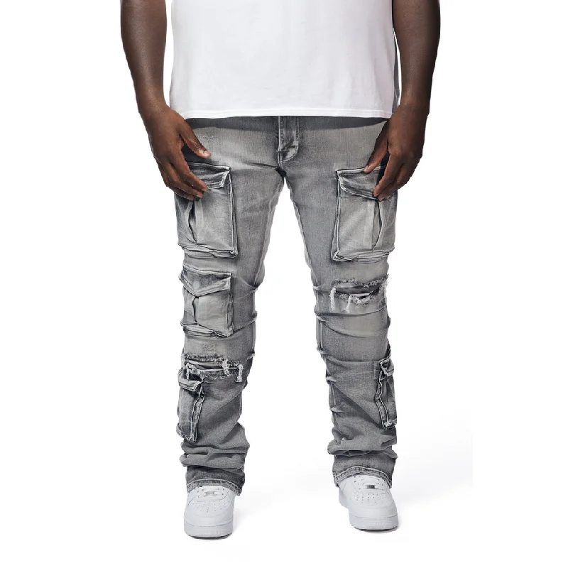 Big And Tall - Stacked Utility Pocket Stacked Denim Jeans - Union Grey Confident Men's High