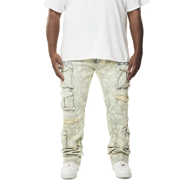 Big and Tall - Utility Multi Colored Cargo Stacked Denim Jeans - Seafoam Luxurious Men's High