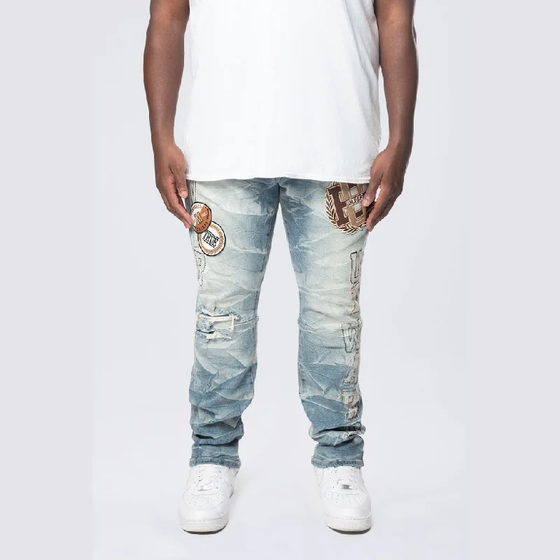 Big and Tall - Varsity Patch Jeans - Clyde Blue Trendy Men's Scandinavian