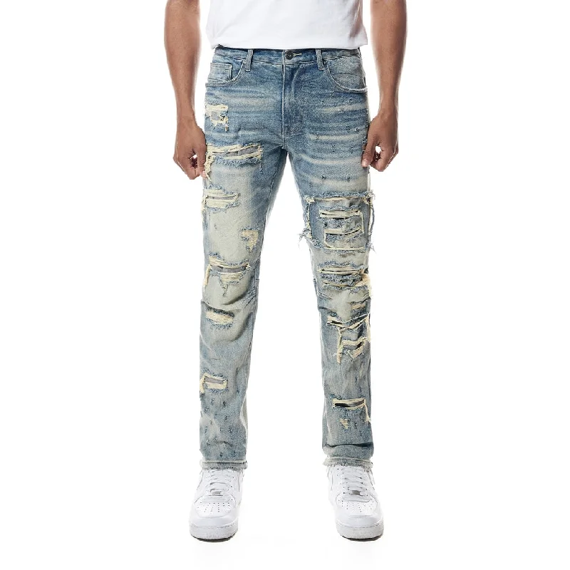 Distressed Rip & Repair Easy Slim Denim Jeans - Suffolk Blue Traditional Men's Country