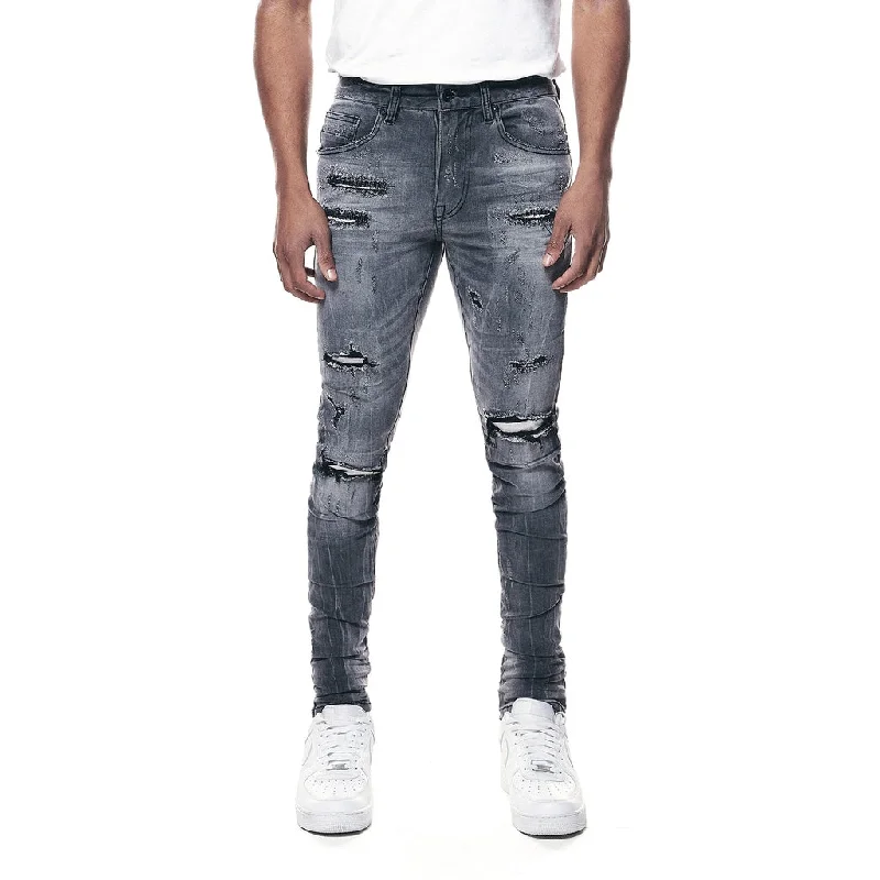 Rip & Repair Super Skinny Denim Jeans - Pluto Grey Laid