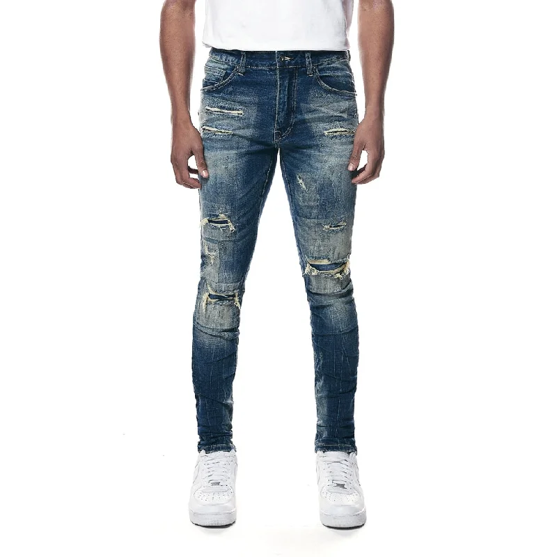 Rip & Repair Super Skinny Denim Jeans - Westport Blue Bohemian Men's Free