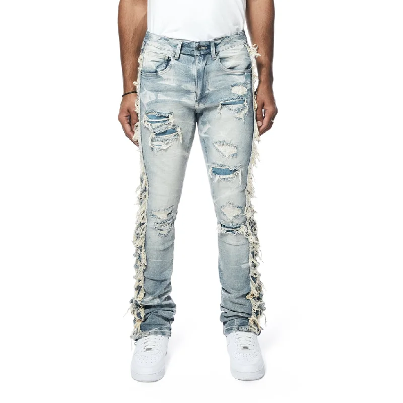 Frayed Stacked Denim Jeans - Bergen Blue Elegant Men's Cashmere