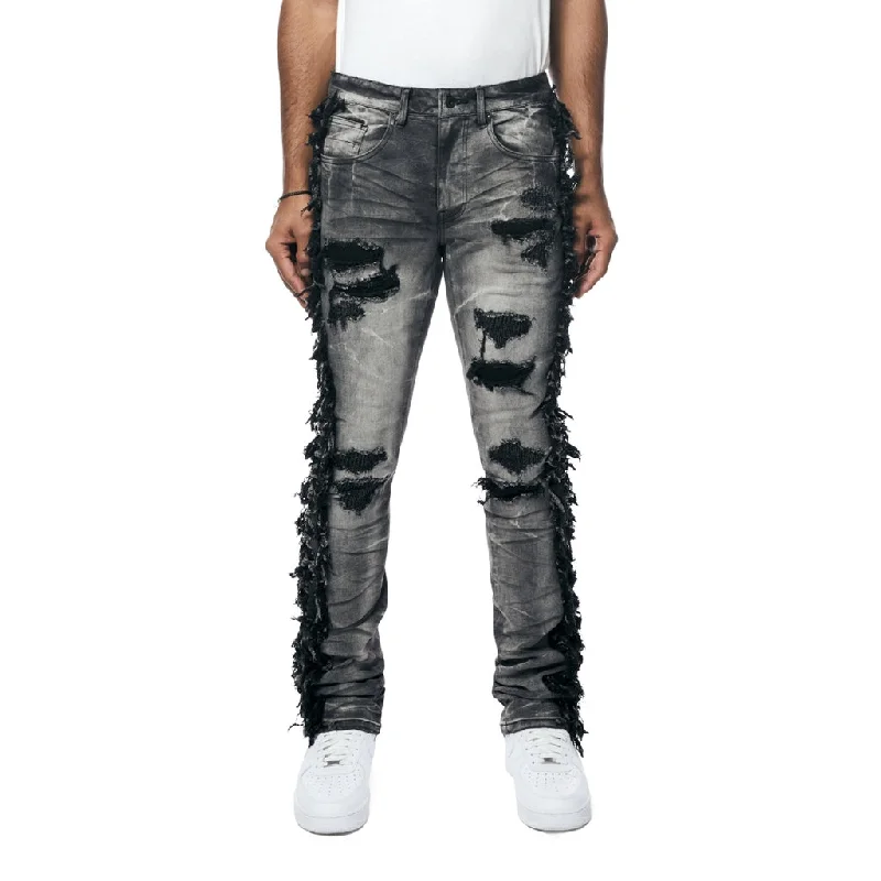 Frayed Stacked Denim Jeans - Lightning Black Dynamic Men's Glow