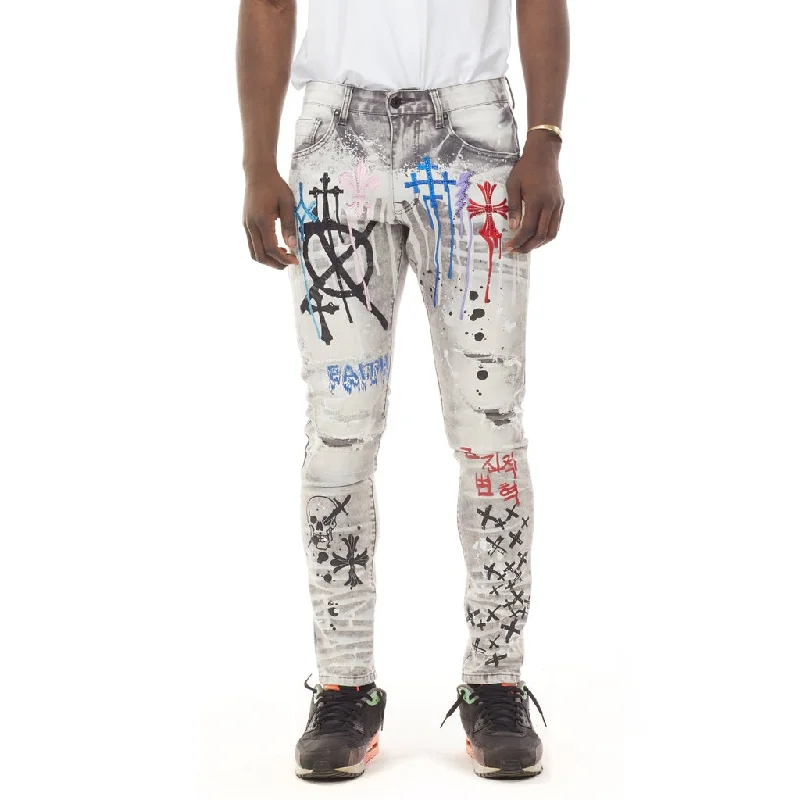 Gothic Fashion Jeans - Frost Grey Youthful Men's Pop