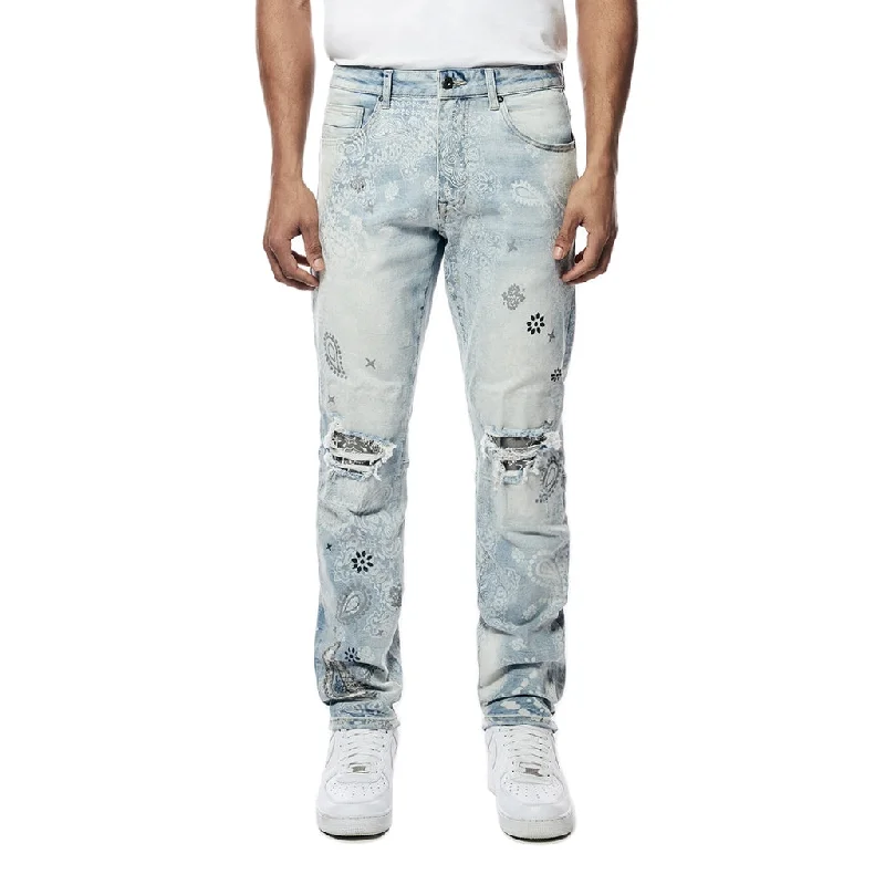 Laser Print Paisley Jeans - Sherman Blue Dynamic Men's Moto