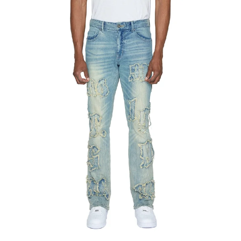 Letter Applique Jeans - Geneva Blue Sharp Men's Italian