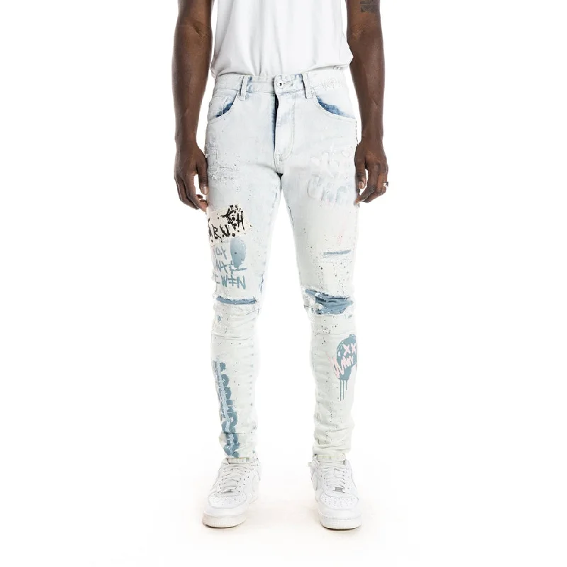 Overspray Fashion Jeans- Opaque Blue Masculine Men's 