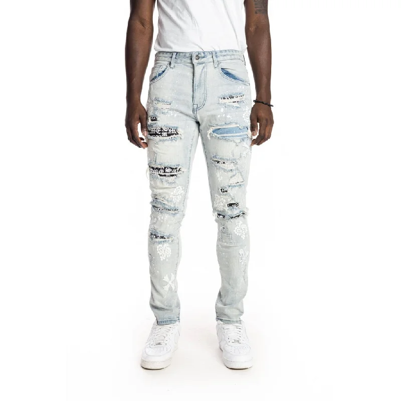 Rip And Repair Fashion Jeans - Hazy Blue Organic