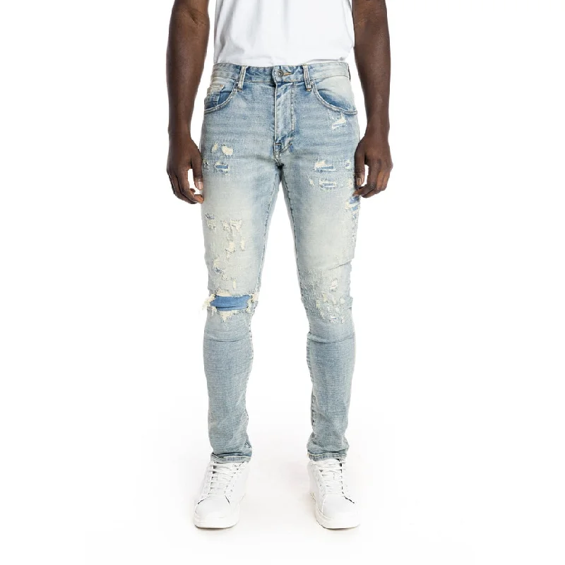 Rip And Repair Semi Basic Jeans - Bowery Blue Sophisticated Men's French