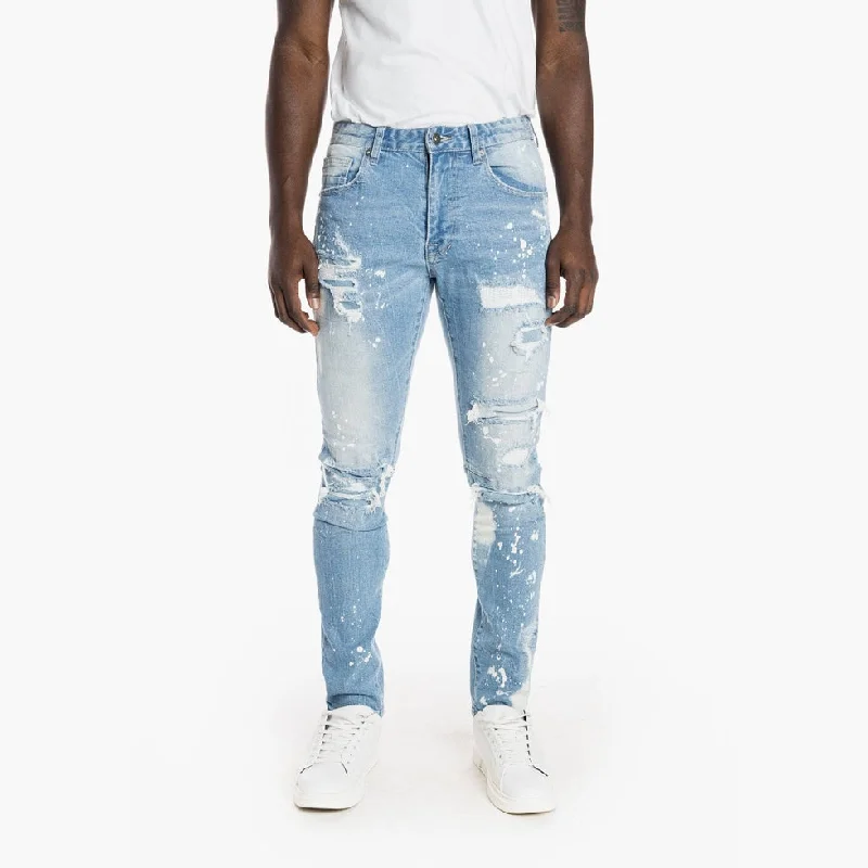 Rip And Repair Semi Basic Jeans - Ocean Blue Cool Men's Distressed