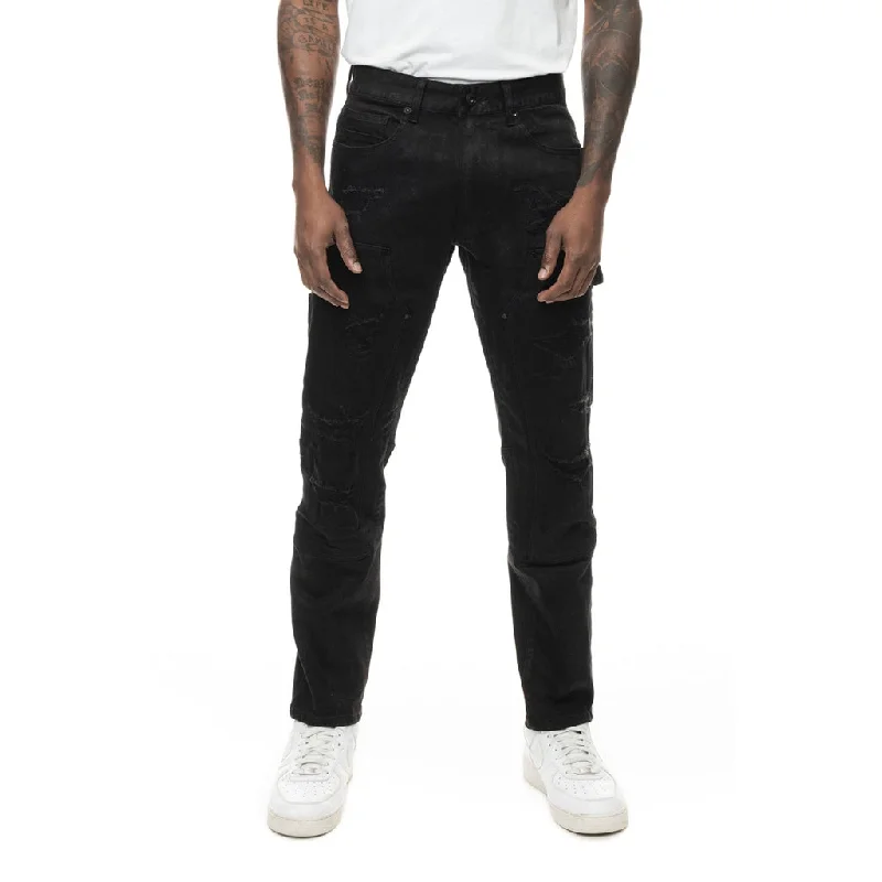 Rip & Repair Double Knee Jeans - Jet Black Modern Men's Geometric