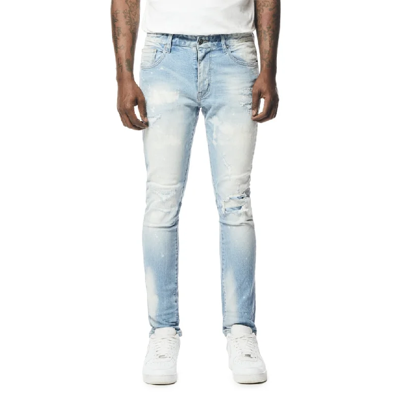 Rip & Repaired Denim Jeans - Lowell Blue Polished Men's Silk