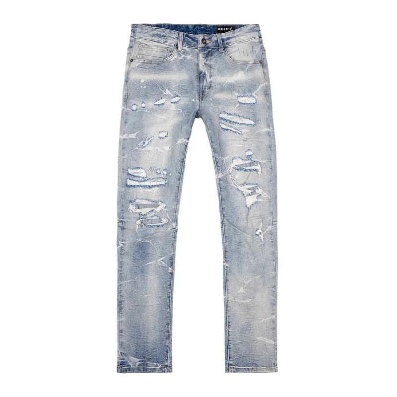 Rip & Repaired Lightning Washed Denim Jeans Beach