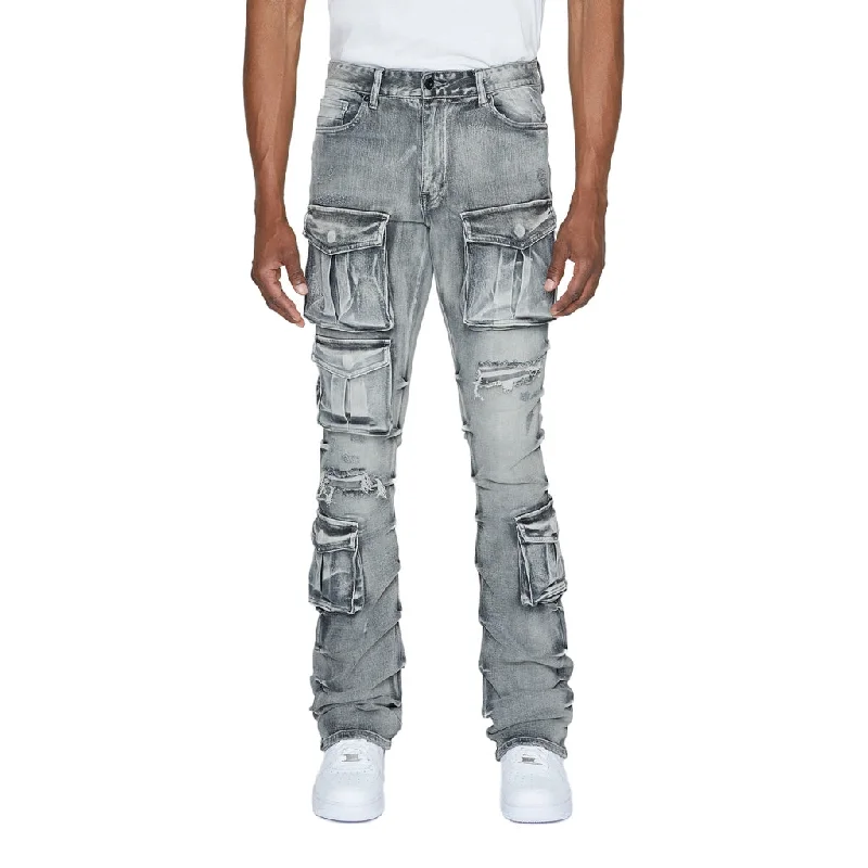 Stacked Utility Denim Jeans - Union Grey Laid