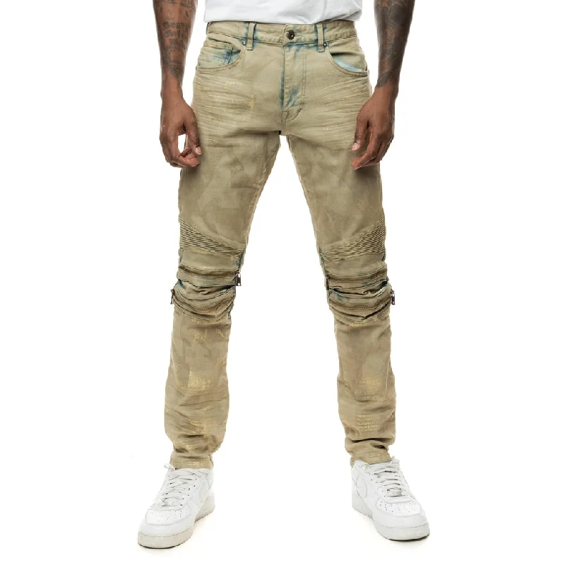 Waxed Zipper Moto Jeans - Hazelnut Practical Men's Quick